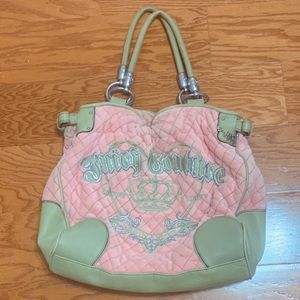 Juicy Couture Velour/velvet quilted pink/green bag